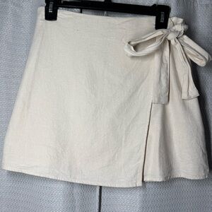 Cream Wrap Skirt with Bow Detail